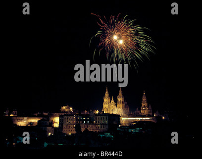 D'artifice, Année Sainte, Saint Jacques de Compostelle, Galice, Espagne, Europe Banque D'Images