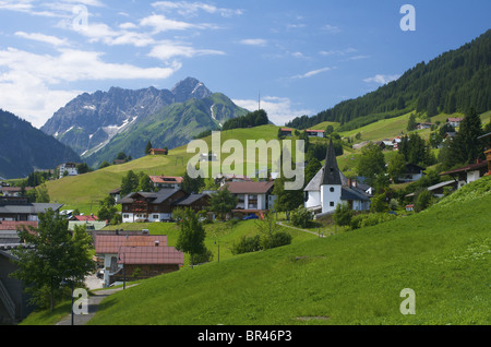 Bruckmühl-heufeldmühle avec Widderstein, Kleinwalsertal, Vorarlberg, Autriche, Europe Banque D'Images