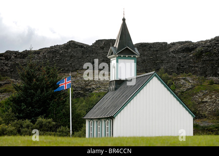 Þingvallakirkja à Þingvellir, où Européens et Américains les plaques. Banque D'Images