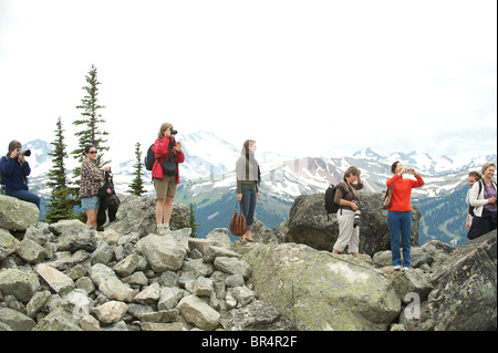 Un groupe en randonnée sur le mont Whistler. Whistler, BC, Canada Banque D'Images