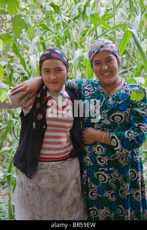 Le ouïgour in le champ de maïs, Hotan, Xinjiang, Chine Banque D'Images