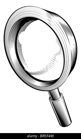 Une illustration en noir et blanc d'une loupe en rétro style gravure sur bois Banque D'Images