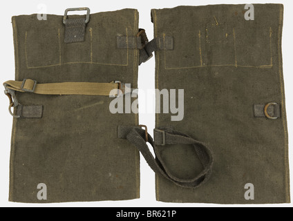 Un sac d'assaut à la grenade allemande., toile grise épaisse avec sangles sur le dos, une boucle manquante. Un équipement rare. Historique, historique, XXe siècle, accessoir, accessoiriser, accessoirisoires, utilily, services publics, objet, objets, alambics, découpe, découpe, découpe, équipement, militaire, militaria, Banque D'Images