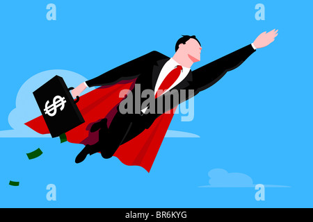 Flying man super héros avec porte-documents Banque D'Images