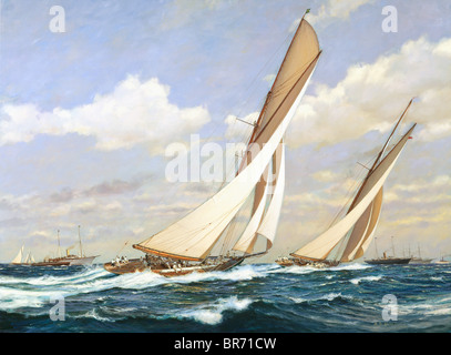 Colombie-britannique mène Shamrock. America's Cup, 20 octobre 1899. Huile sur toile, 30' x 40', 2002. Copyright © 2002 A.D Blake. Tous les r Banque D'Images