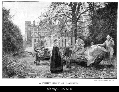 William Ewart Gladstone et sa famille à Château Hawarden Banque D'Images