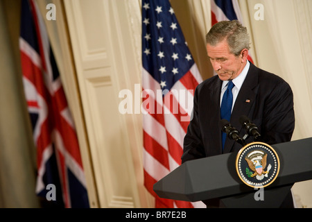 Le président Bush lors de la conférence de presse de la Maison Blanche. Banque D'Images