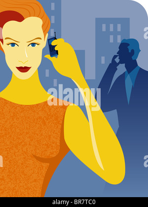 Une femme qui parle sur son téléphone cellulaire Banque D'Images