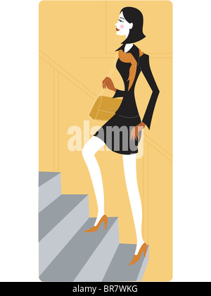 Businesswoman walking up un escalier Banque D'Images