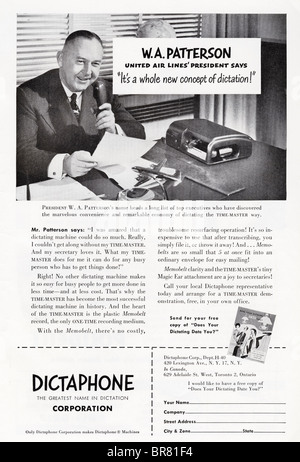 Magazine américain noir et blanc annonce pour Dictaphone Corporation vers 1950 Banque D'Images