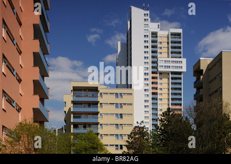 Gropiusstadt, Gropius, Walter Gropius Ville-conçu housing estate, chaînes villes, Berlin Neukoelln, Allemagne, Europe. Banque D'Images