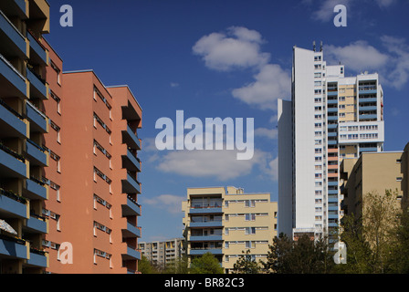 Gropiusstadt, Gropius, Walter Gropius Ville-conçu housing estate, chaînes villes, Berlin Neukoelln, Allemagne, Europe. Banque D'Images