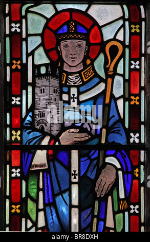 Un vitrail représentant saint Petroc ou Petrock, Clannaborough Church, Devon Banque D'Images