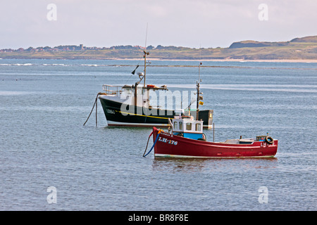 Les bateaux de pêche ancrés au large de l'île Saint Northumberland Banque D'Images