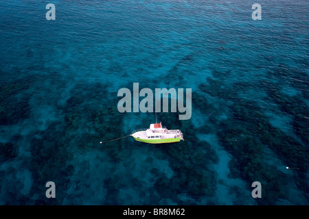 Vue aérienne de bateau de plongée commerciale sur mélasse filon Key Largo en Floride Banque D'Images