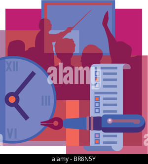 Séminaire, réveil, stylo et montage de test Banque D'Images