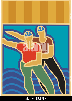 Illustration de deux personnes roller Banque D'Images