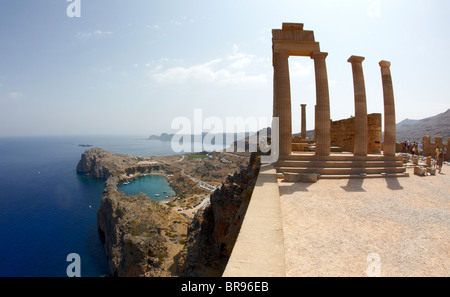 Temple d'Athéna sur l'Acropole de Lindos Rhodes Iles Grecques Hellas Banque D'Images