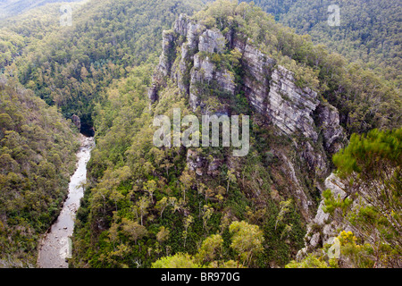 La rivière Mersey et Alun robuste falaises du Mersey River Gorge près de Mole Creek dans le Nord de la Tasmanie Banque D'Images