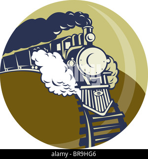 Locomotive à vapeur ou à venir mettre à l'intérieur d'un cercle fait en style retro illustration Banque D'Images