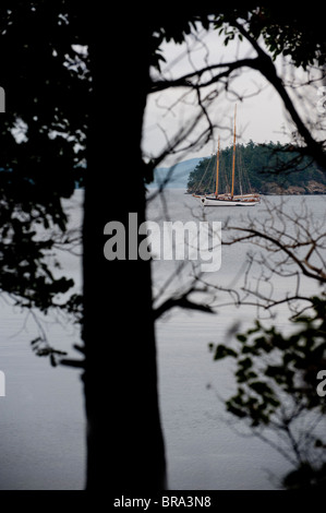 Le grand voilier historique 'zodiac' est ancré au large Sucia Island dans les îles San Juan de l'État de Washington dans le Puget Sound. Banque D'Images