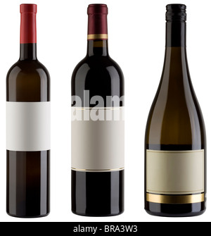 Trois bouteilles de vin non isolé avec clipping path Banque D'Images