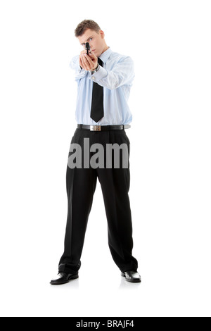 Concept de contrôle des armes à feu - businessman avec pistolet, isolated on white Banque D'Images