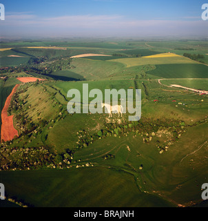 Vue aérienne de l'hôtel Westbury, Cheval Blanc et l'âge du Fer Camp Bratton Hill Fort, Wiltshire, Angleterre, Royaume-Uni, Europe Banque D'Images