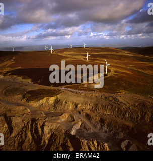 Image aérienne du parc éolien à Kirkby Moor, Cumbria, Angleterre, Royaume-Uni, Europe Banque D'Images