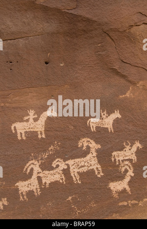 Le SEI Rock Art (pétroglyphes), près de Wolfe Ranch, Arches National Park, Utah, États-Unis d'Amérique, Amérique du Nord Banque D'Images