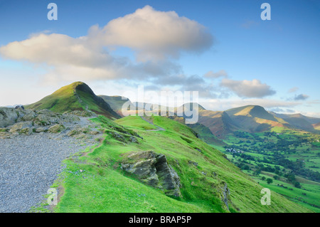 La lumière du soleil d'été matin sur Cat Cloches, Newlands Valley et le Derwent Fells, Lake District Banque D'Images