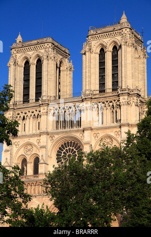 Un plan sur l'avant de l'ouest de la cathédrale Notre-Dame. ville de Paris. Paris. France Banque D'Images