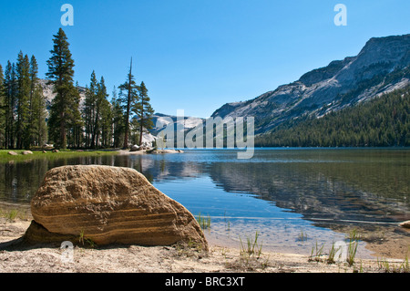 Tôt le matin jusqu'au Lac Tenaya dans Yosemite National Park, California, USA Banque D'Images