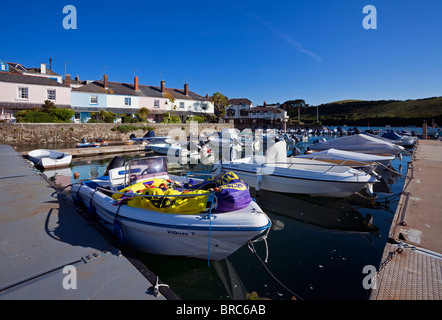 Moorings près de Island Quay avec des maisons de vacances traditionnelles, Salcombe Harbour, Devon, Angleterre, Grande-Bretagne Banque D'Images