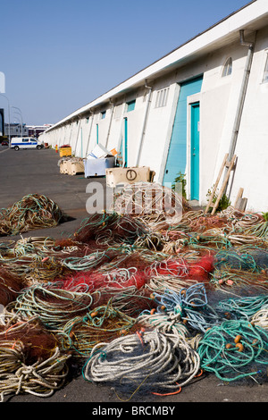 Les filets de pêche à Grandi, le fishpacking district. Reykjavik Islande. Banque D'Images