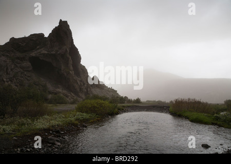 Thorsmork-Iceland 9 Juin 2010 : à partir de cendres volcaniques volcan Eyjafjallajokull est toujours autour de sud et sud-ouest de l'Islande. Banque D'Images