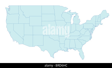 Carte stylisée des États-Unis d'Amérique montrant les différents membres. Le tout sur fond blanc. Banque D'Images
