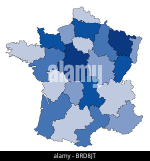 Une carte de France montrant les différentes provinces. Tous isolé sur fond blanc Banque D'Images