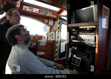 MV Dunter III, l'ONSS Voile, Shetland, Écosse, patron de l'appareil photo sous-marin d'exploitation afficher Banque D'Images