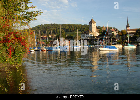 Château au bord du lac de Thoune, Spiez Oberland Bernois, Suisse Banque D'Images