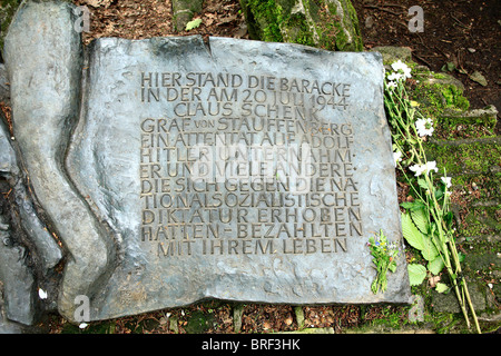 Plaque commémorative du 20 juillet 1944, stauffenberg plot au wolfsschanze. fuhrerhauptquartier gierloz, Ketrzyn, Pologne, Europe Banque D'Images