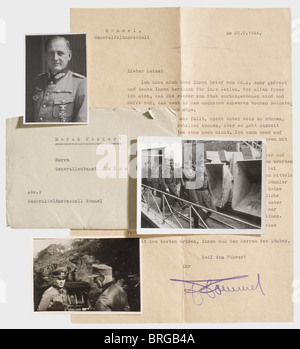 Le maréchal Erwin Rommel, lettre personnelle au Major général Meise datée du 28 août 1944, Après sa blessure Rommel écrit du chevet au commandant de ses Pionniers et homme le plus important pour des tactiques défensives, regrettant de ne pas être en première ligne (transl. 'Je peux être en mesure de monter ...mais la lecture avec un seul oeil et la marche sont encore très stressant pour moi.'), faisant des comparaisons sombres avec les événements passés (transl.) 'parce que j'ai déjà connu une telle situation à Alamein en 1942, Lorsque le même ennemi a détruit l'Afrique de l'Armée de réservoir allemande par le même m, Banque D'Images