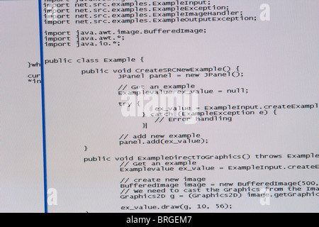 Capture d'écran d'un programme écrit dans le langage informatique Java Banque D'Images