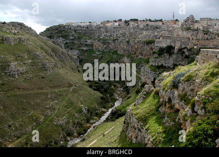 Torrente Gravina di Sassi di Matera, Basilicate, Italie Banque D'Images