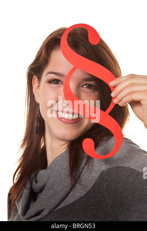 Young Girl holding a smiling paragraph sign dans sa main Banque D'Images