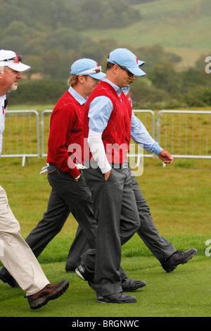 Les golfeurs américains sur le premier jour de pratique de la Ryder Cup en 2010, la Celtic Manor, Newport, Pays de Galles Banque D'Images