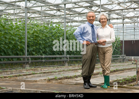 Senior couple in modern farm Banque D'Images