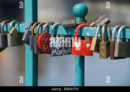 Close-up de serrures de l'amour, Wroclaw, Basse-silésie, Pologne Banque D'Images