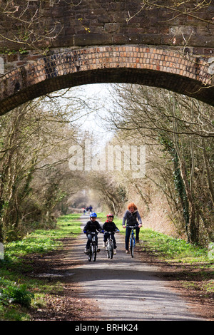 Les cyclistes sur le Tarka Trail National Cycle Route 27 à Ilfracombe, Devon, UK Banque D'Images