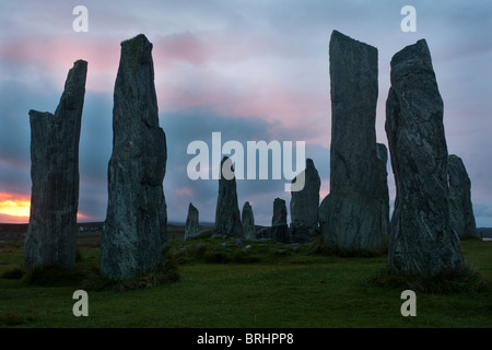 Le mystérieux Callanish Stones au lever du soleil, à l'île de Lewis, Hébrides, Ecosse Banque D'Images